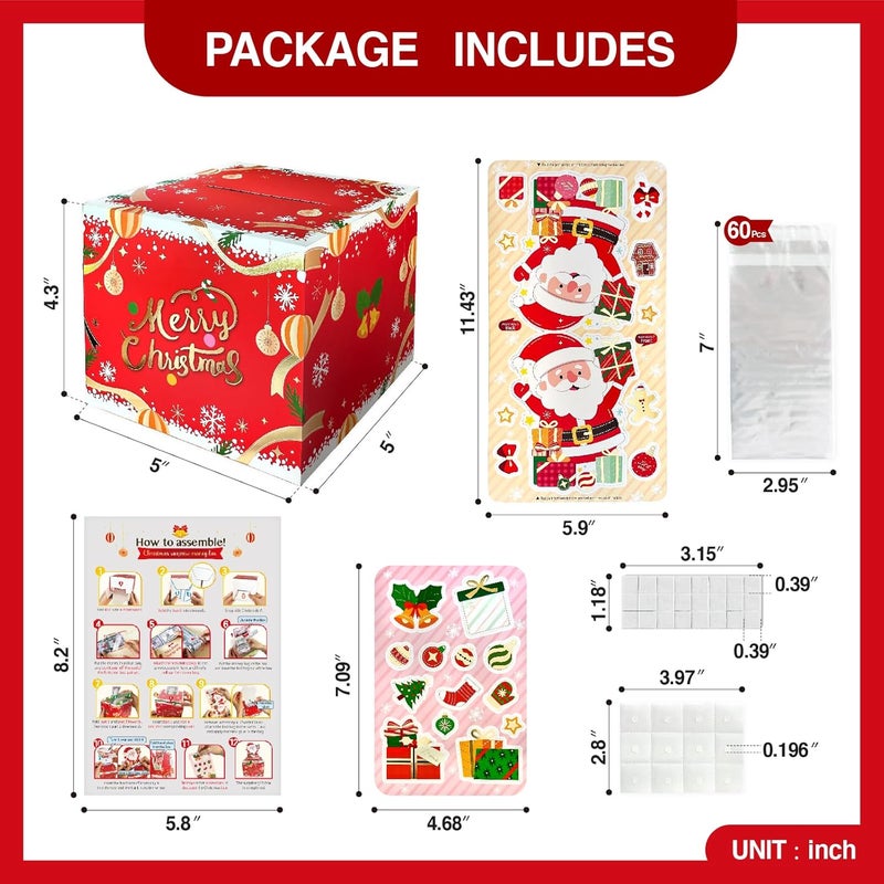 YAOLIGIFT Christmas Money Box for Cash Gift Pull, Surprise Explosion Gift with 60Pcs Transparent Bags for Christmas, DIY Holiday Cash Box for Money Holder for Women Men Girls Boys Mom Dad (Red) - Image 2